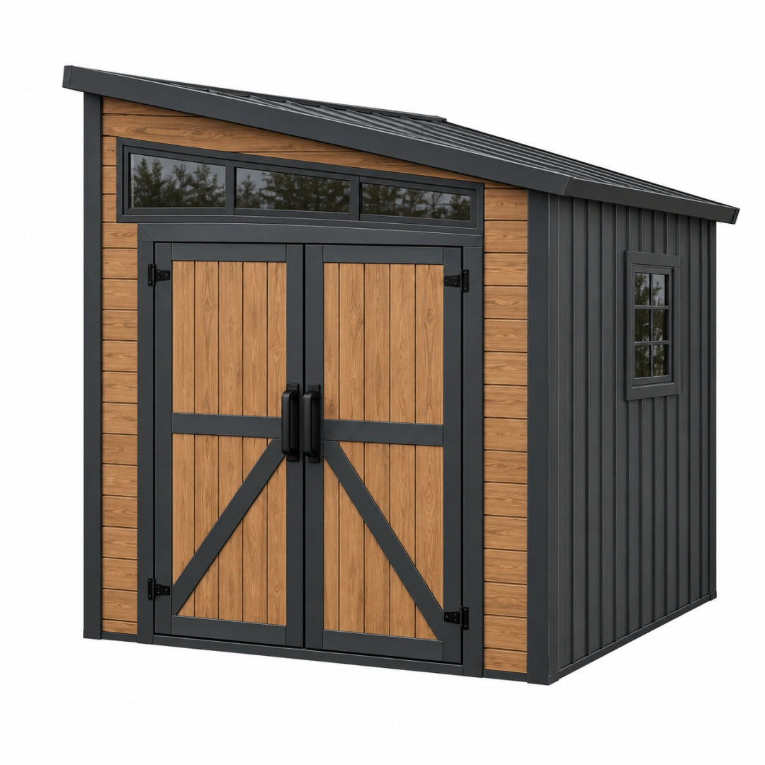 Gartengerätehaus 250 x 200 x 220 cm Holzoptik Schwarz Braun mit Doppeltür