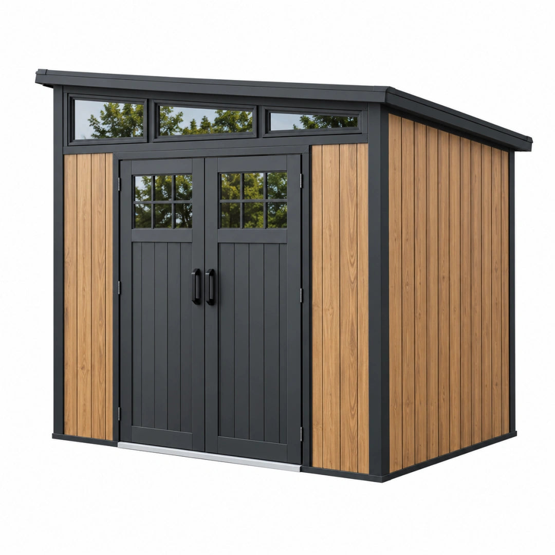 Gartenhaus 200 x 150 x 210 cm in Holzoptik und Anthrazit mit Doppeltür