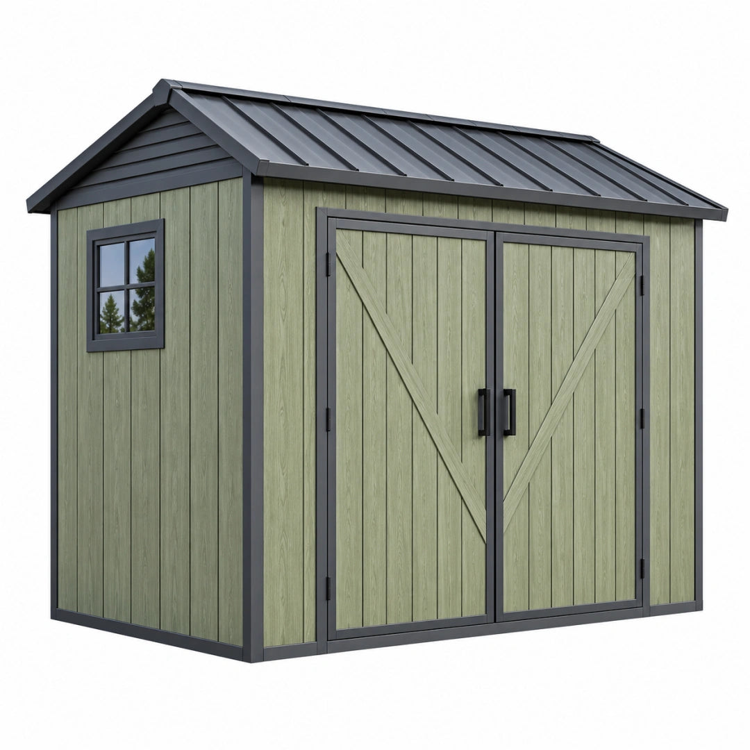 Gartenhaus 213 x 131 x 192 cm aus Metall und Kunststoff in Grün Anthrazit mit Doppeltür
