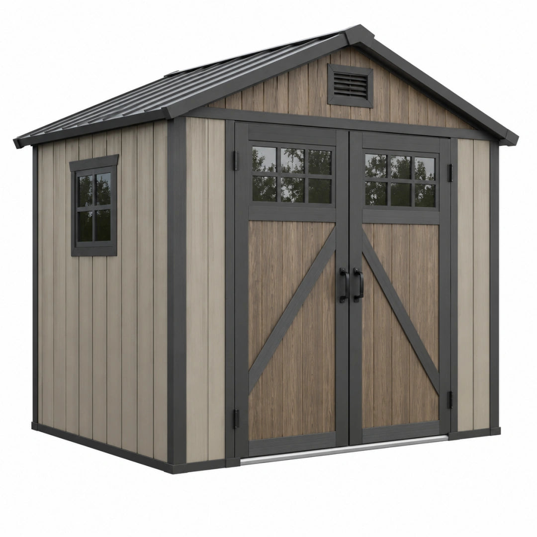 Gartenhaus 183 x 122 x 201 cm Kunststoff Braun Grau mit Doppeltür und Fenstern