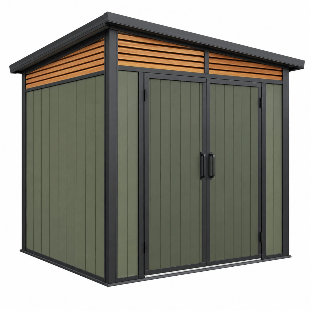 Metall Gartenhaus 180 x 120 x 200 cm Grün Schwarz - Doppeltür Pultdach