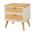 Nachttisch 45 x 40 x 55 cm aus Holz in Beige mit Rattangeflecht und 2 Schubladen