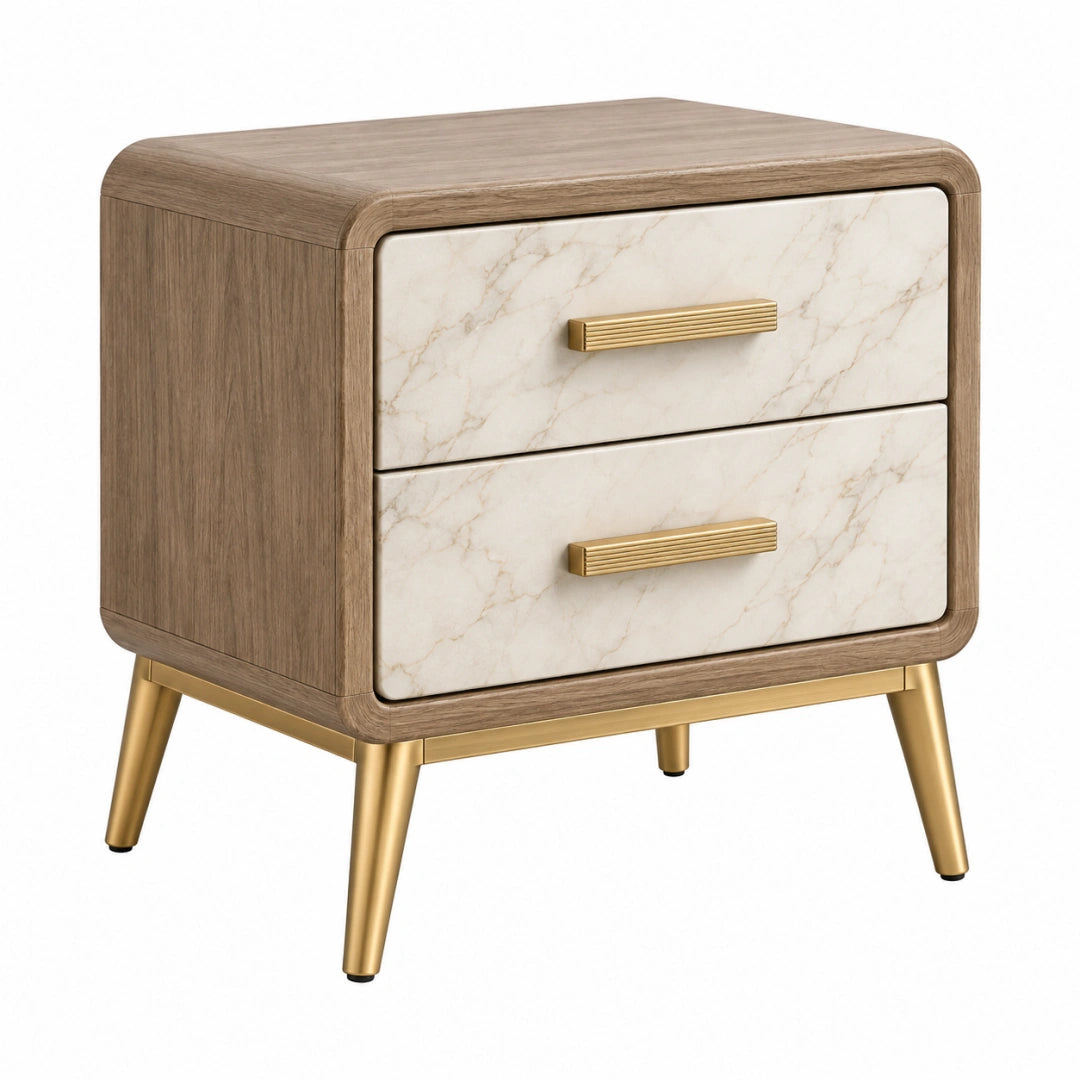 Nachttisch 50 x 40 x 55 cm Holzwerkstoff Weiß Gold mit 2 Schubladen