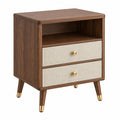 Nachttisch 45 x 40 x 60 cm in Walnussbraun und Beige mit 2 Schubladen - Holzoptik im Retro-Stil