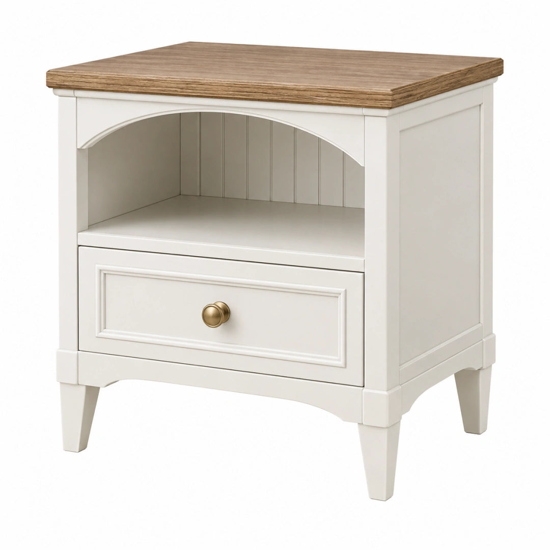 Nachttisch 50 x 40 x 60 cm Holz Weiß/Braun mit Schublade im Landhausstil