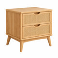 Nachttisch 50 x 40 x 55 cm aus Holz in Natur mit Rattangeflecht - 2 Schubladen im Retro-Stil