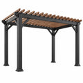 Pergola 300 x 300 x 230 cm aus Metall und Holz Schwarz Braun für Terrasse mit offenem Lattendach