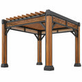 Pergola 300 x 300 x 230 cm Holz Stahl Braun Schwarz freistehender Gartenpavillon mit Lamellendach
