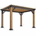 Pergola 300 x 300 x 230 cm aus Stahl und Holz Braun Schwarz mit Lamellendach