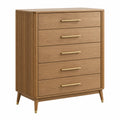 Kommode 90 x 45 x 120 cm aus Holz in Braun mit 5 Schubladen im Mid Century Stil