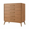 Kommode 90 x 45 x 120 cm Holz Naturbraun mit 5 Schubladen Retro Stil