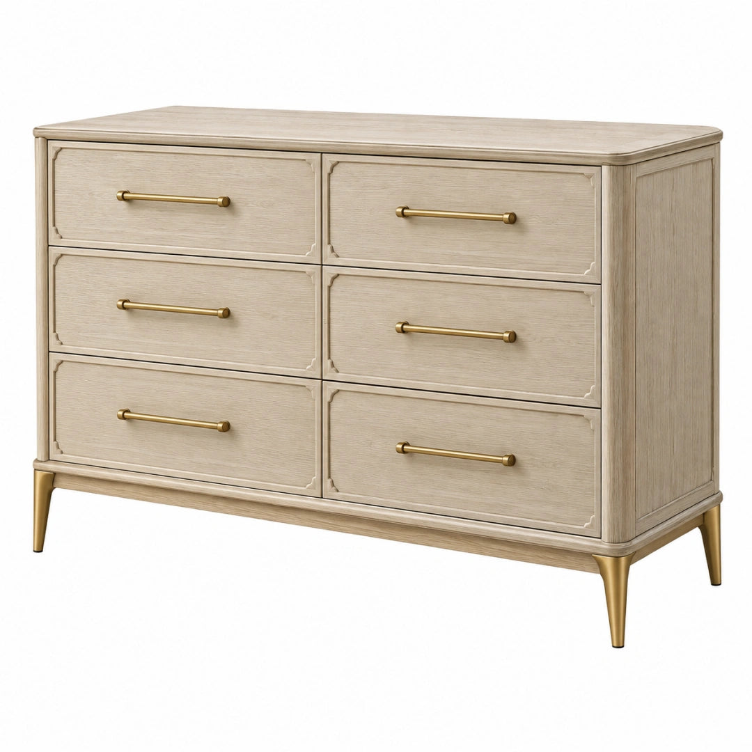 Kommode 150 cm Holzwerkstoff Beige mit 6 Schubladen und goldfarbenen Metallgriffen