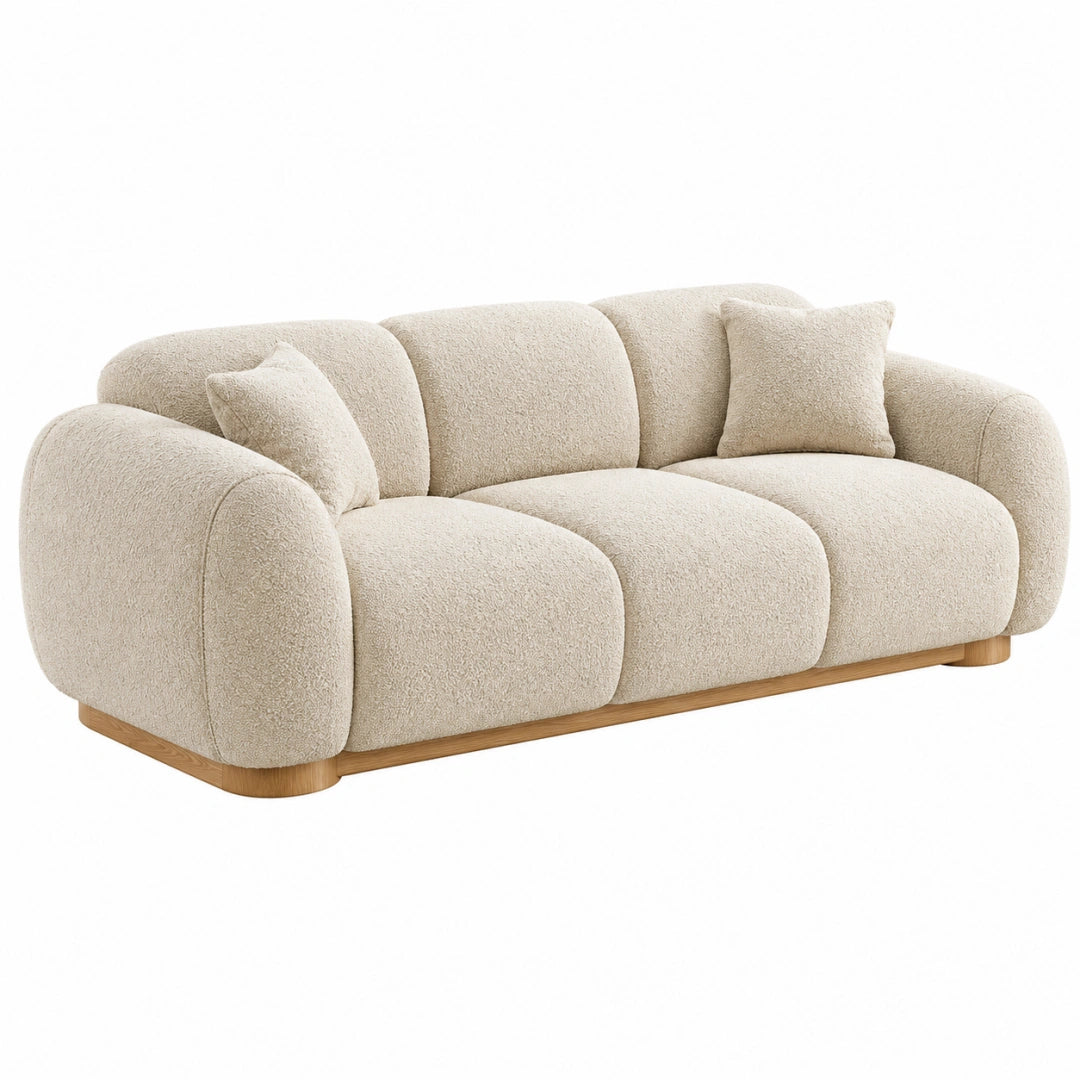 3-Sitzer Sofa 230 x 100 x 78 cm Creme Textilbezug in Bouclé-Optik mit Holzsockel