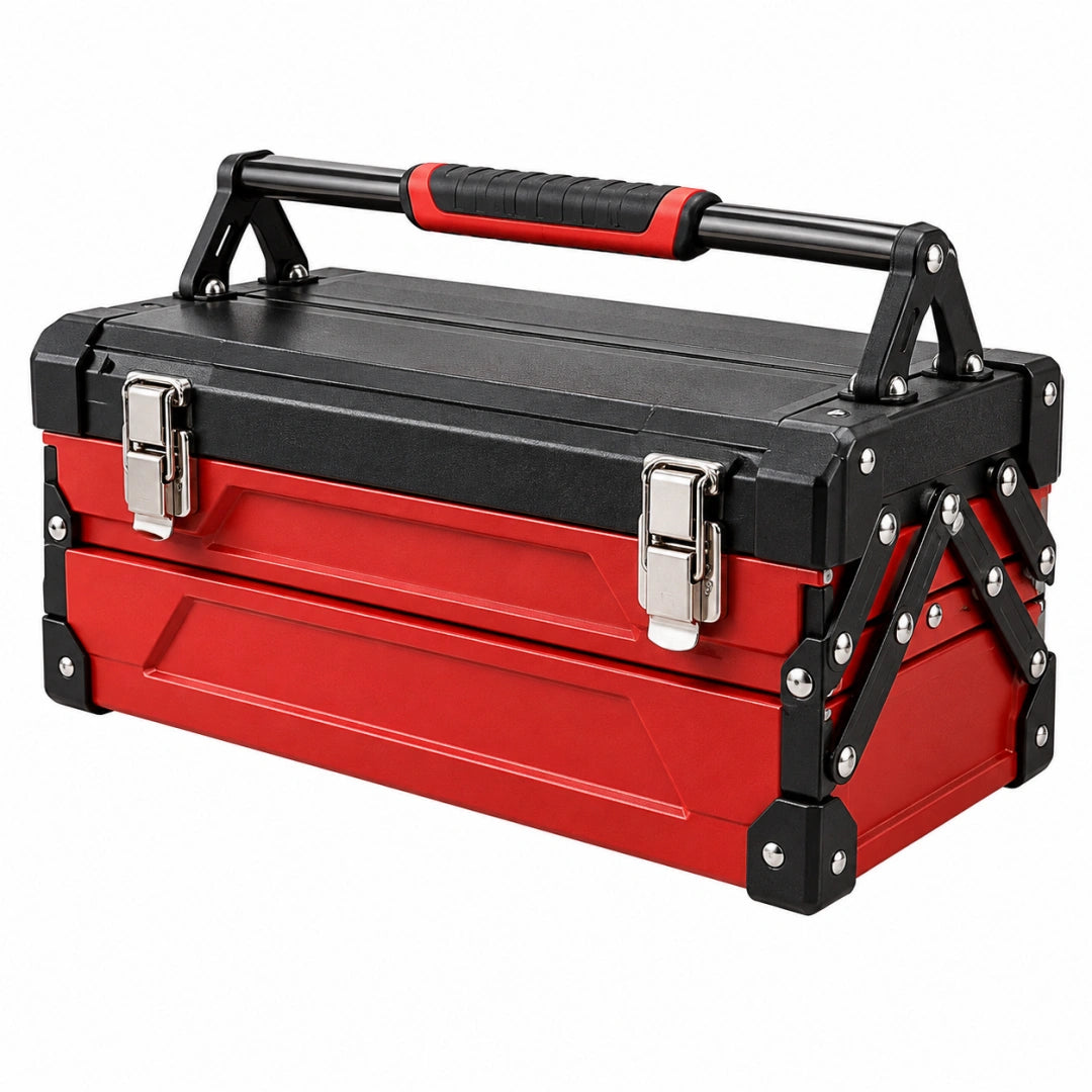 Werkzeugkasten 50 x 25 x 25 cm aus Metall und Kunststoff Rot Schwarz mit Tragegriff