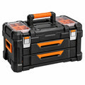 Werkzeugkasten 50 x 30 x 30 cm Kunststoff Schwarz Orange mit Schubladen und Sortierfächern