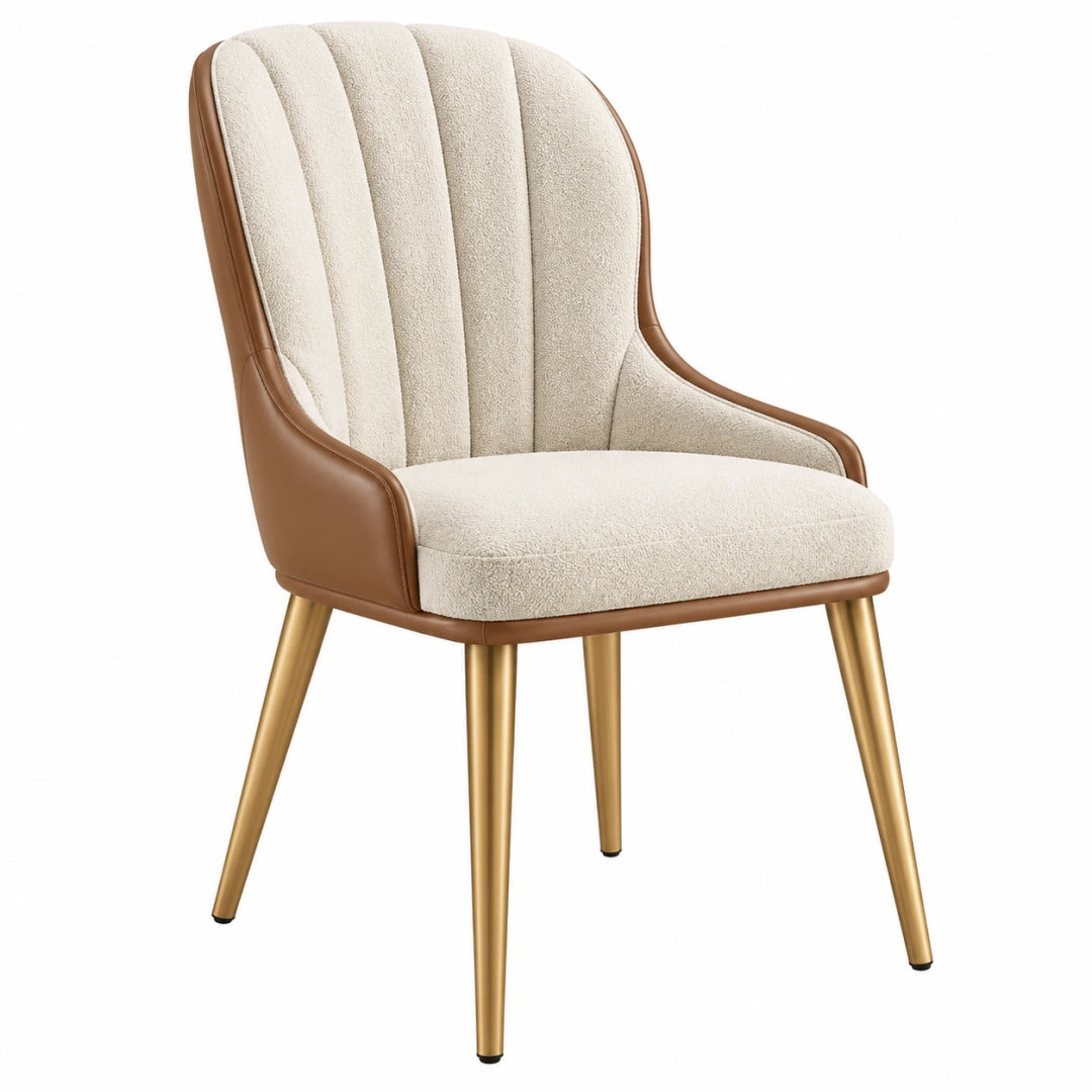 Polsterstuhl 62 x 65 x 88 cm in Beige Braun Gold mit Bouclébezug Kunstleder und Metallbeinen