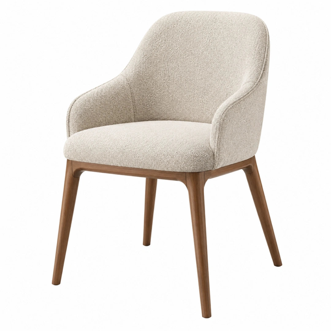 Armlehnstuhl 60 x 63 x 84 cm Bouclé Beige Holzgestell für Esszimmer